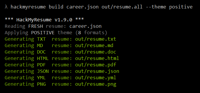 HackMyResume构建流程