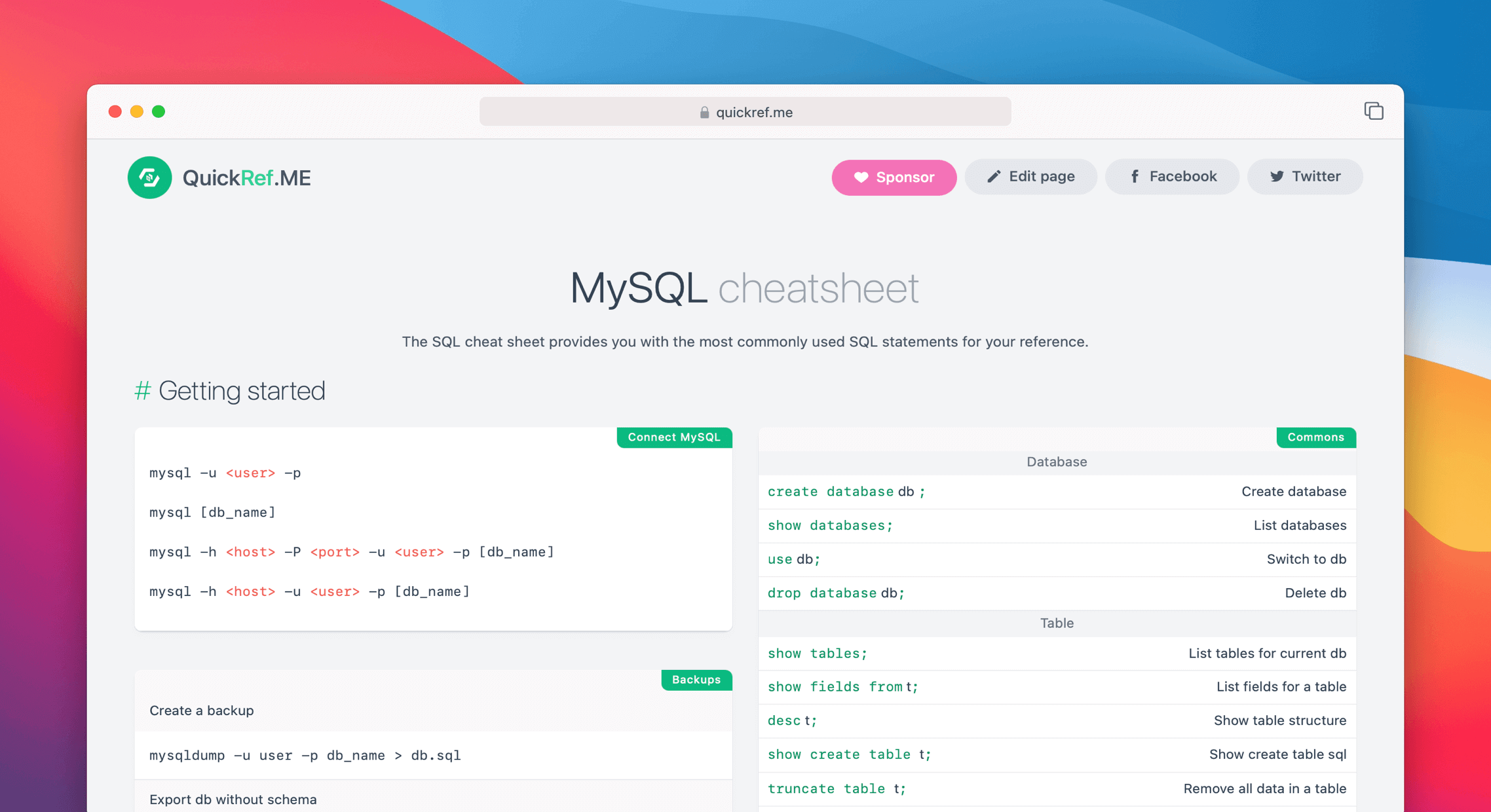 MySQL速查表预览