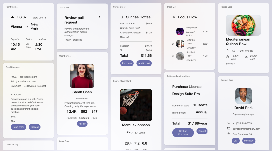 Gallery of A2UI components
