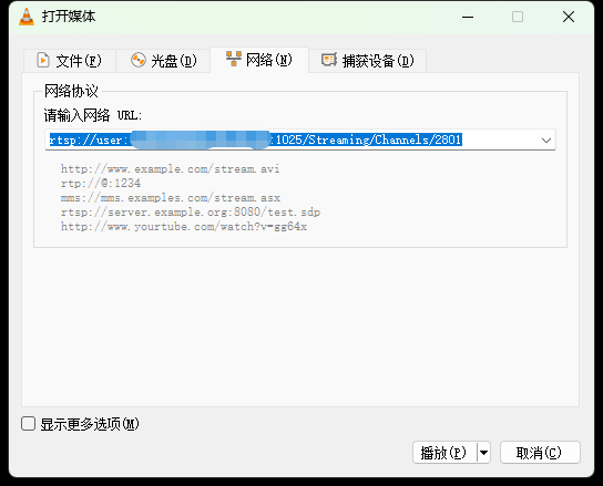 输入取流地址