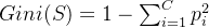 Gini(S) = 1 - \\sum_{i=1}^C p_i^2