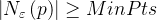\\left | N_{\\varepsilon } \\left ( p \\right )\\right |\\geq MinPts
