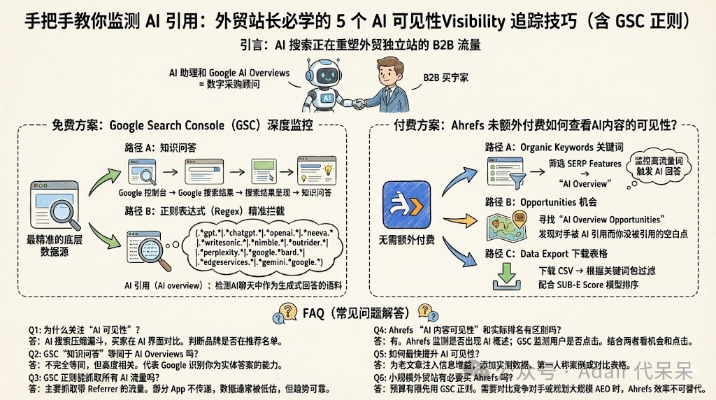 手把手教你监测 AI 引用：外贸站长必学的 5 个 AI 可见性Visibility 追踪技巧（含 GSC 正则）