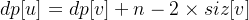 dp[u] = dp[v] + n - 2 \\times siz[v]