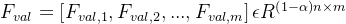 F_{val}=\\left [F_{val,1},F_{val,2},...,F_{val,m}\\right ]\\epsilon R ^{\\left ( 1-\\alpha \\right )n\\times m}