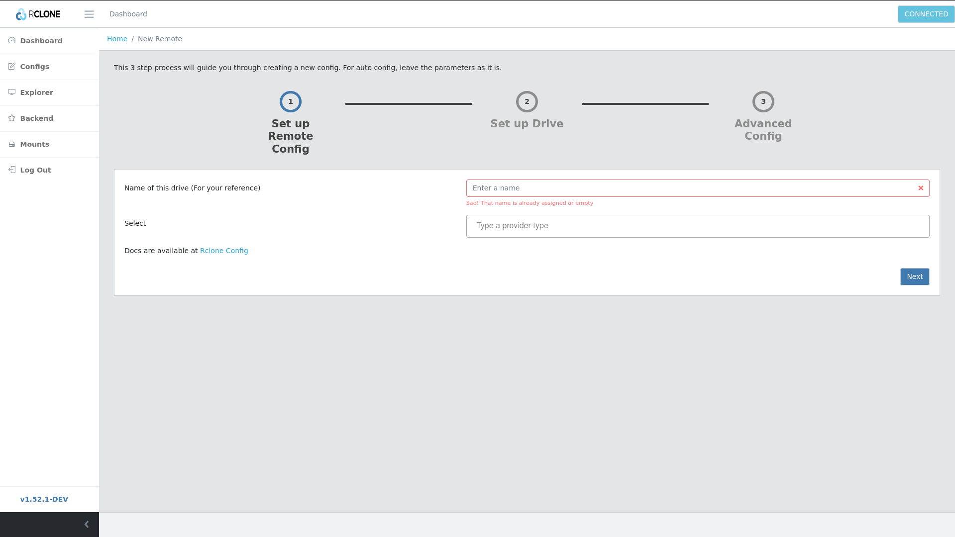 Rclone Web UI 配置界面展示云存储连接设置