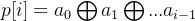 p[i]=a_{0}\\bigoplus a_{1}\\bigoplus ...a_{i-1}