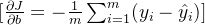 [ \\frac{\\partial J}{\\partial b} = -\\frac{1}{m} \\sum_{i=1}^m (y_i - \\hat{y}_i)]