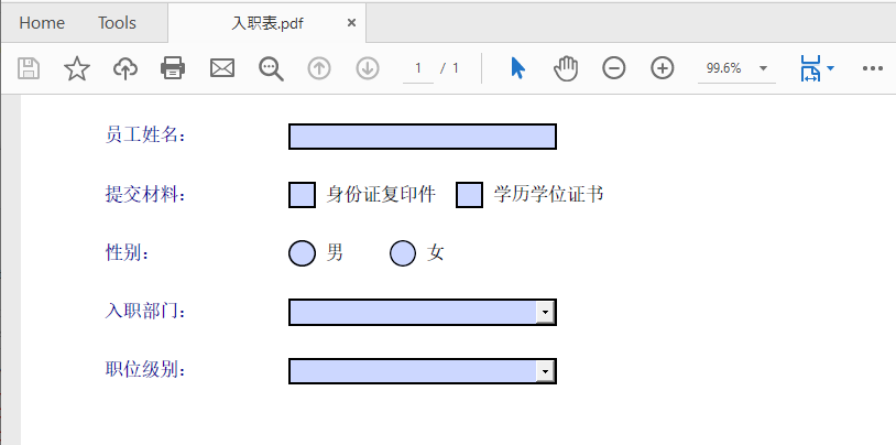 Spire.PDF 创建的 PDF 表单域
