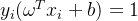 y_i(\\omega^T x_i + b) = 1