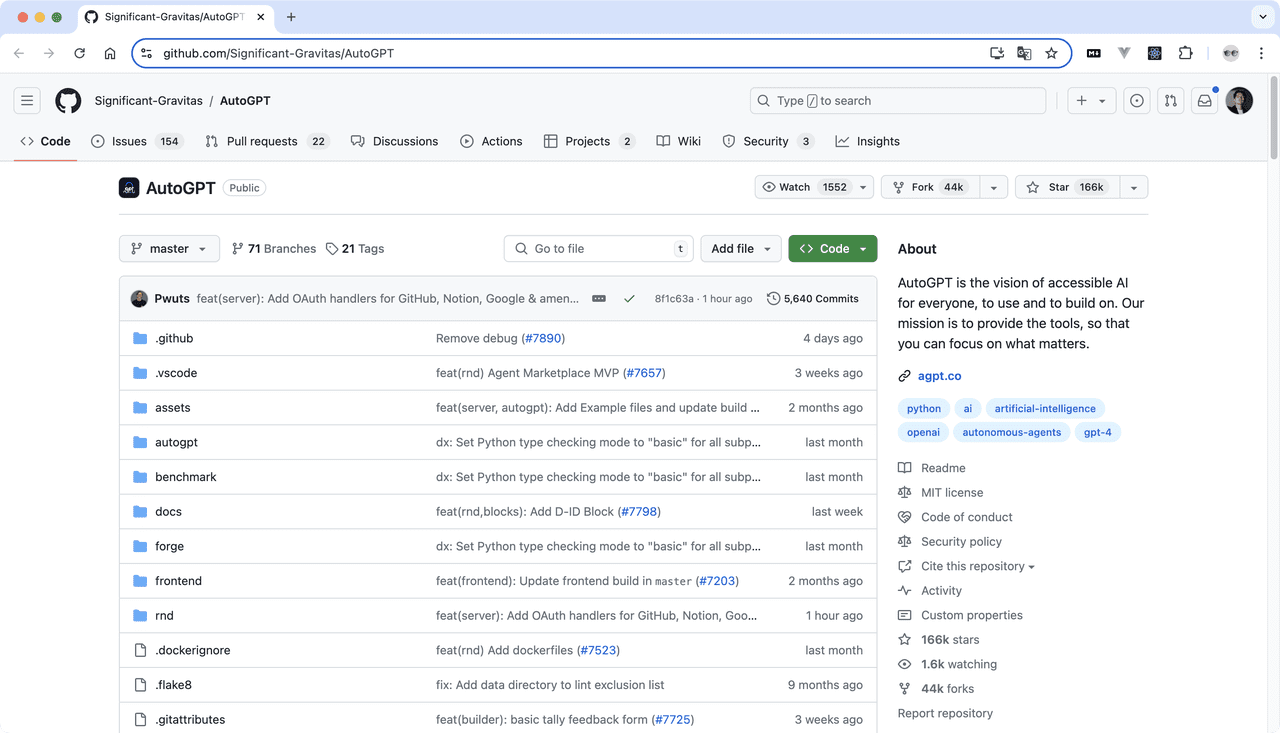 GitHub 开源 AI Agent 项目AutoGPT