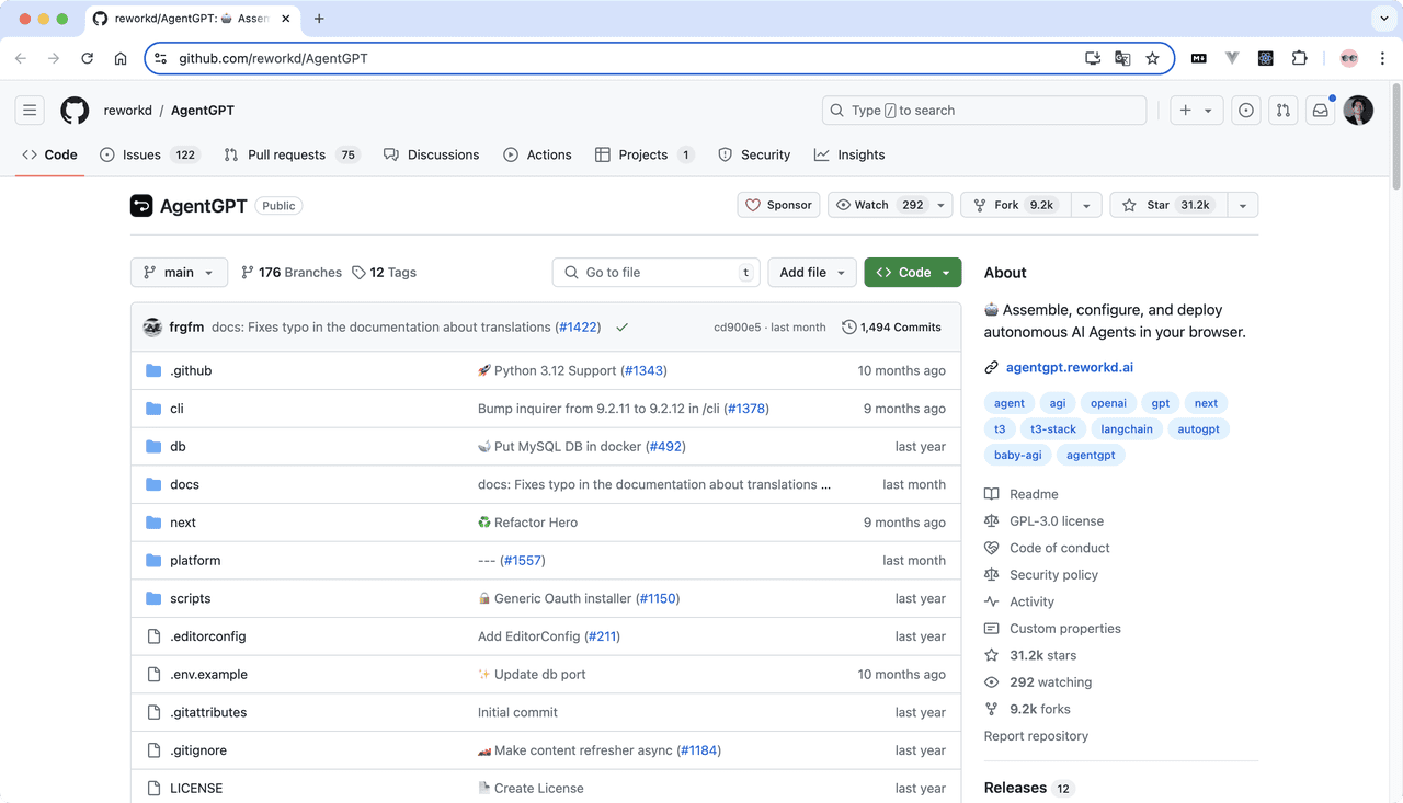 GitHub 开源 AI Agent 项目AgentGPT