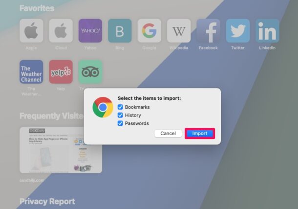 从Chrome导入数据到Safari