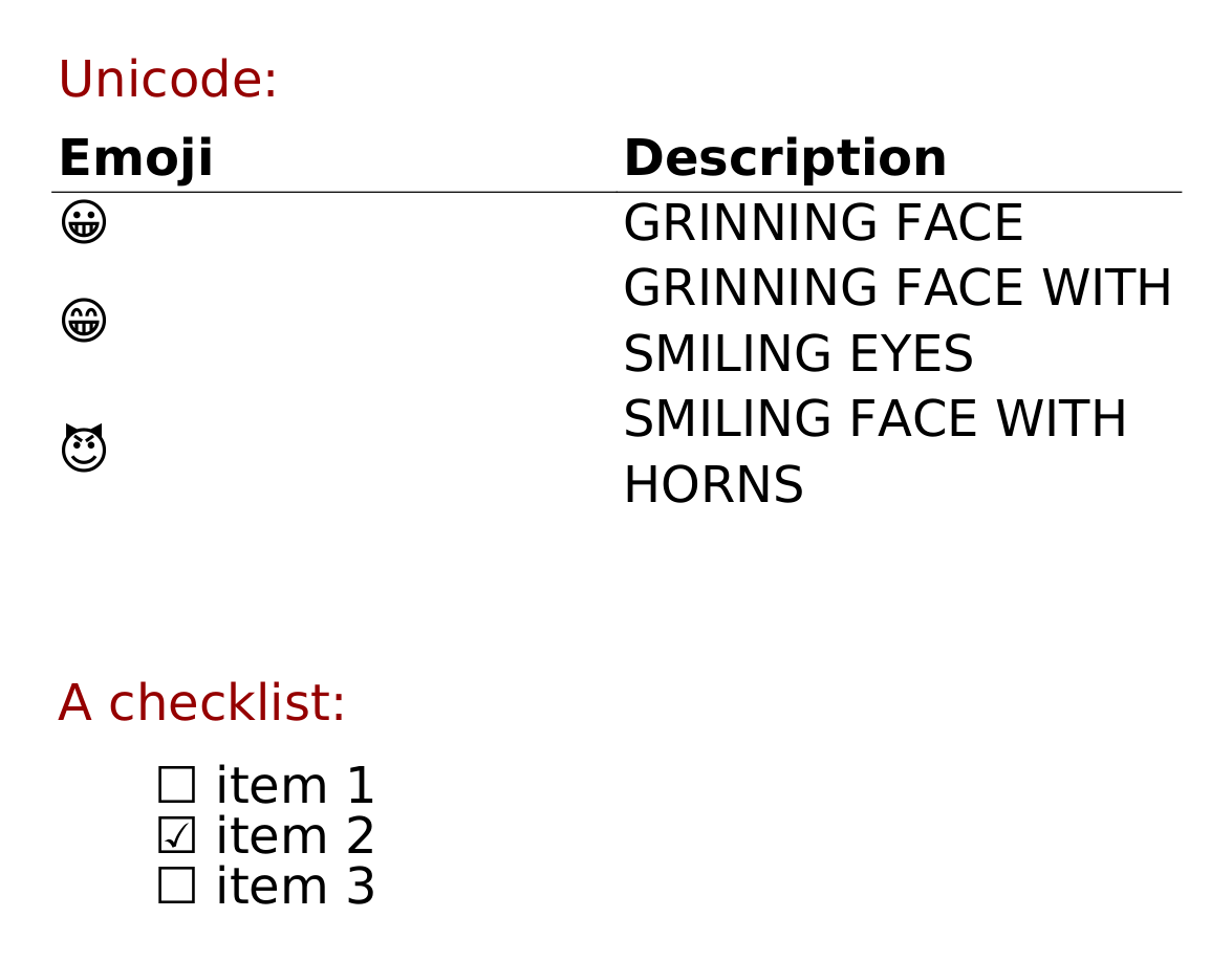 Unicode 字符和表情符号支持