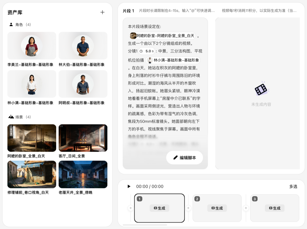 分镜生成页面