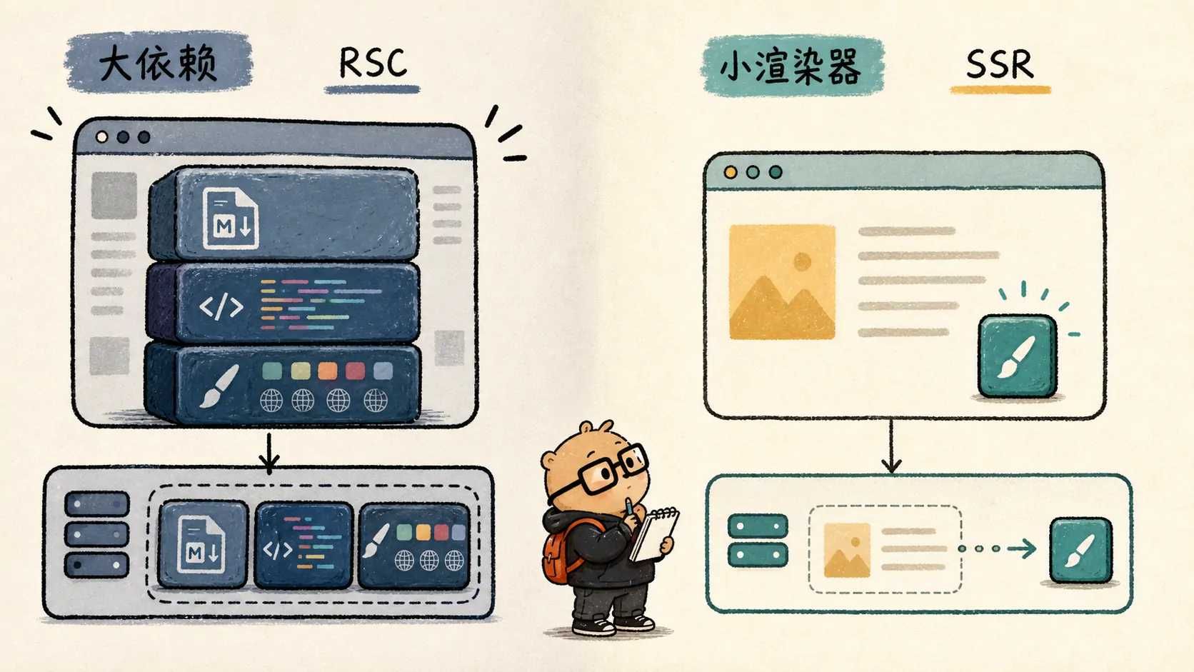 RSC 解决大依赖,SSR 适合小渲染器