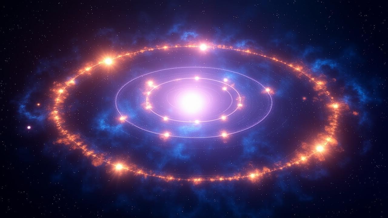 A dreamlike scene of a glowing nebula with concent