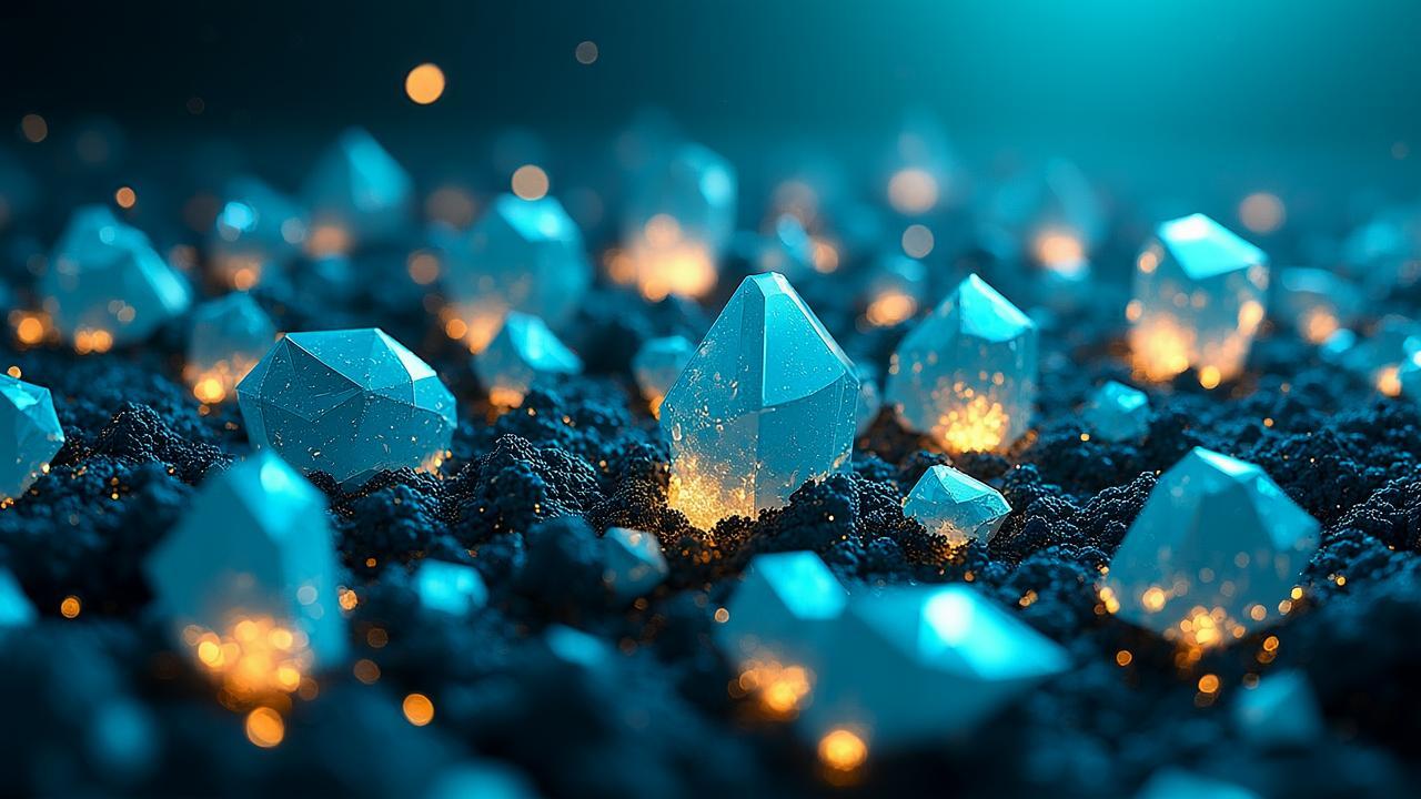 A surreal landscape of floating geometric crystal