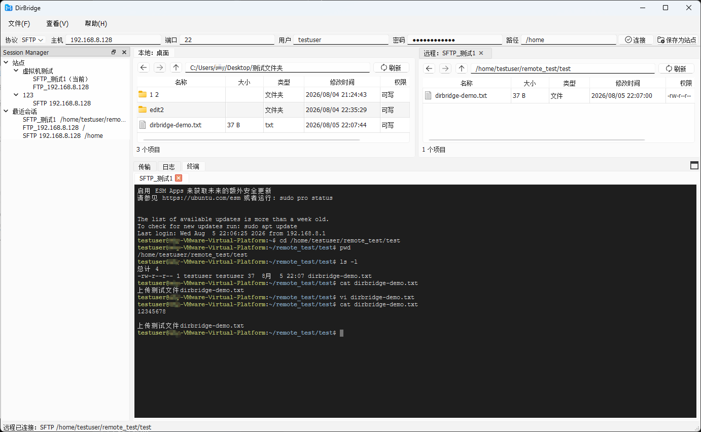 DirBridge SSH 连接与命令测试