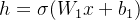 h = \\sigma(W_1x + b_1)
