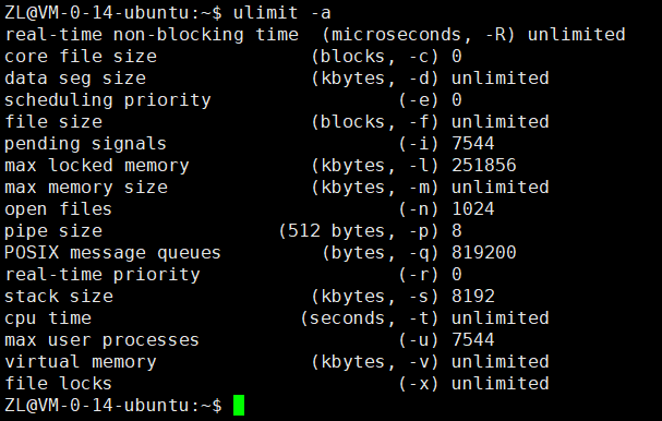 ulimit -a