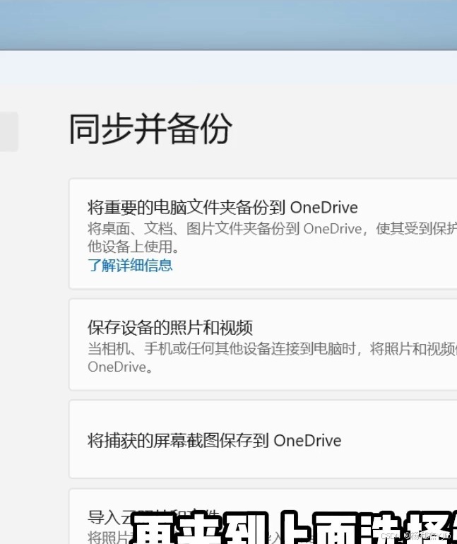 检查OneDrive同步并备份页面中的各项功能