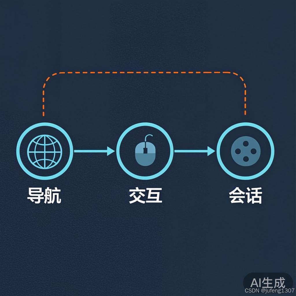 流程图:navigate 导航到页面,然后 interact 进行点击、输入、截图等交互操作