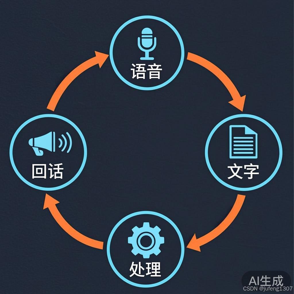 流程图:用户语音经适配器下载,STT 转文字,agent 处理,TTS 合成语音,发回用户