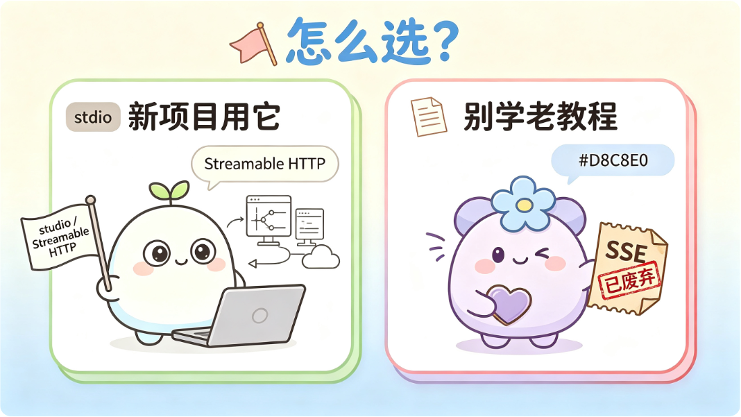 新项目用 stdio 或 Streamable HTTP,SSE 就别碰了