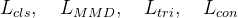 L_{cls},\\quad L_{MMD},\\quad L_{tri},\\quad L_{con}