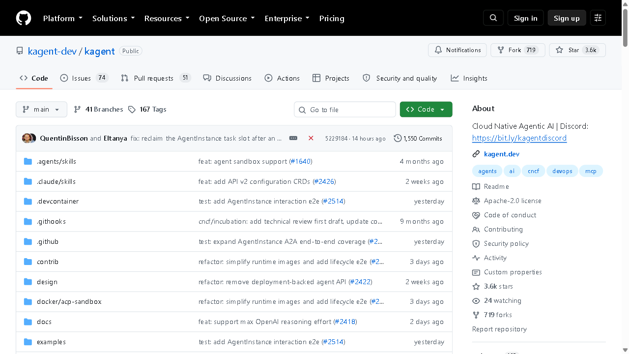 kagent GitHub 首页