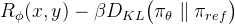 R_\\phi(x,y) - \\beta D_{KL}\\big(\\pi_\\theta \\parallel \\pi_{ref}\\big)