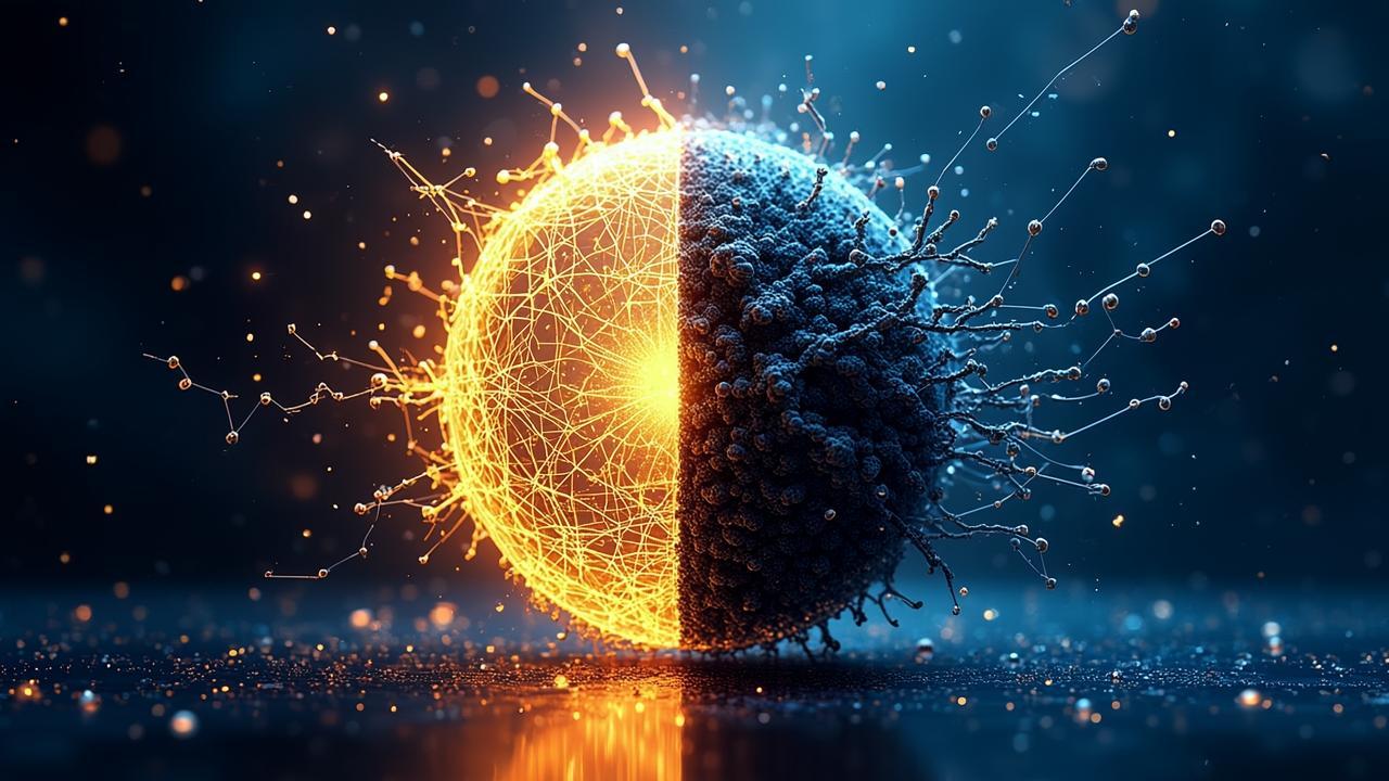 Abstract conceptual split imagery: a luminous sphe