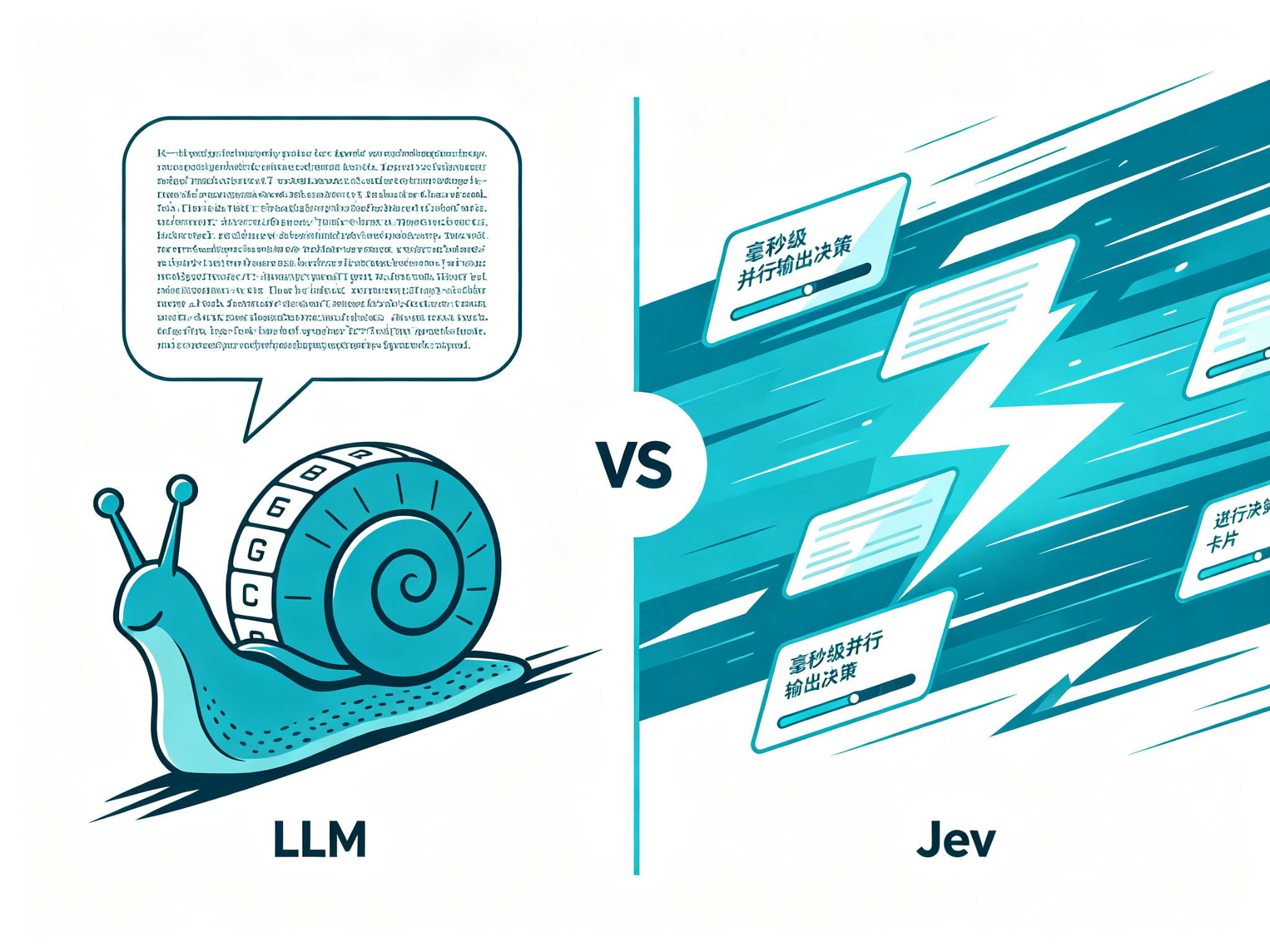 LLM 逐字生成 vs Jev 并行决策