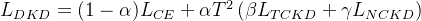 L_{DKD} =(1-\\alpha)L_{CE} +\\alpha T^2 \\left( \\beta L_{TCKD} +\\gamma L_{NCKD} \\right)