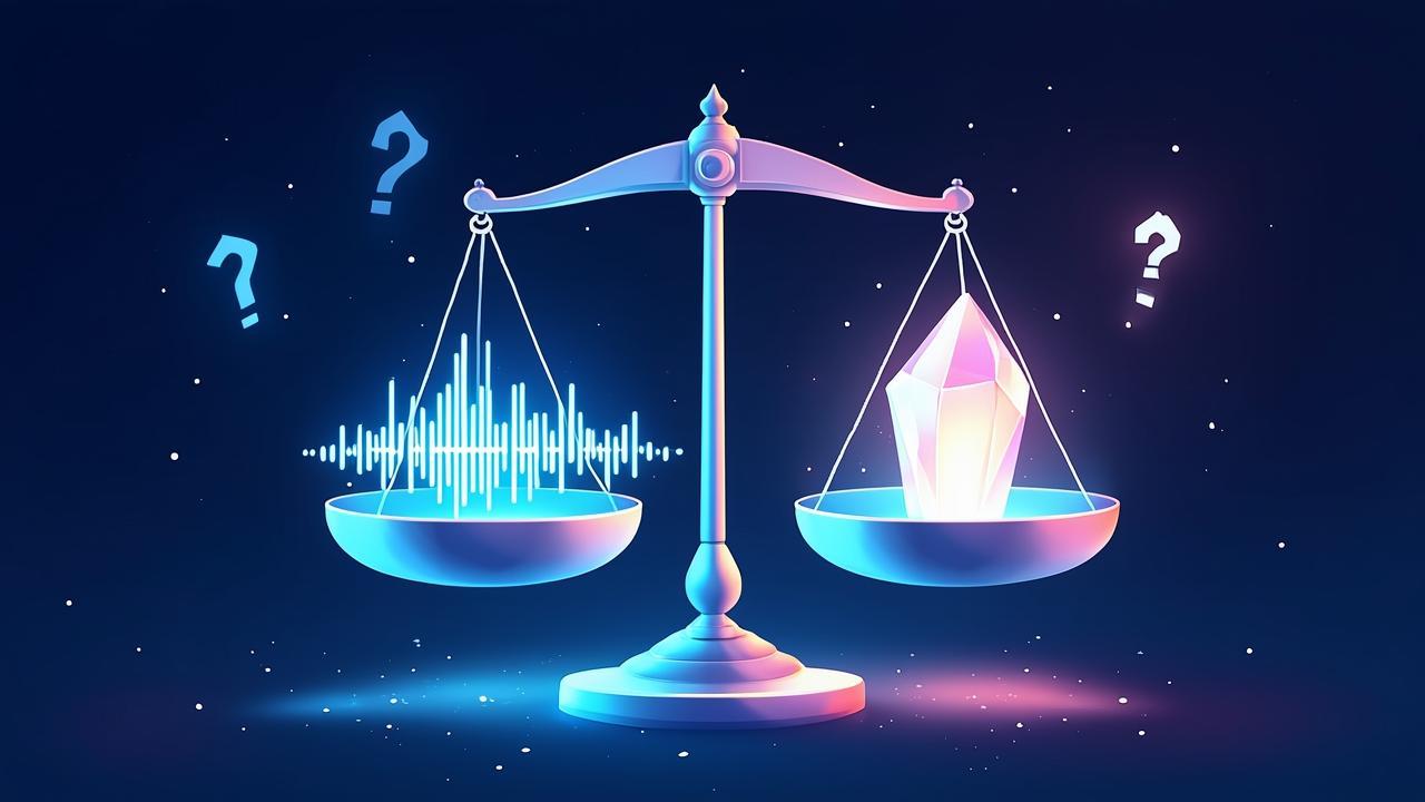 An abstract scene of a translucent balance scale s