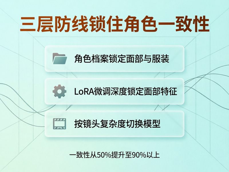 三层防线将角色一致性从50%提到90%以上，3人团队日更10集的排班逻辑是下一关。