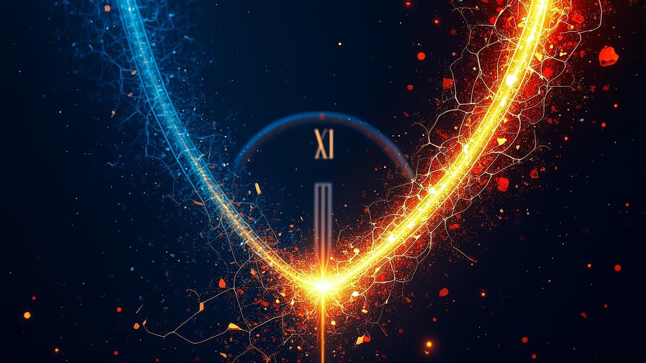 An abstract visualization of two diverging light p