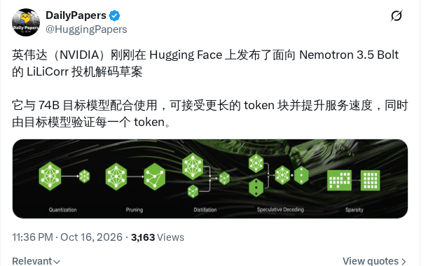 LiLiCorr 投机解码草稿上线,提速 Nemotron 3.5 Bolt